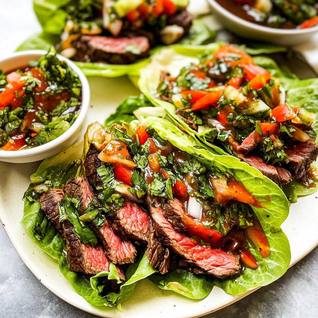 Chimichurri steak lettuce wraps