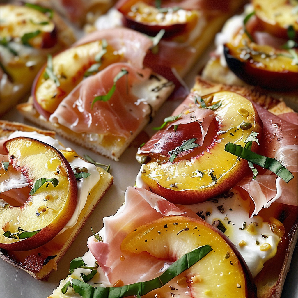 Peach and prosciutto flatbread
