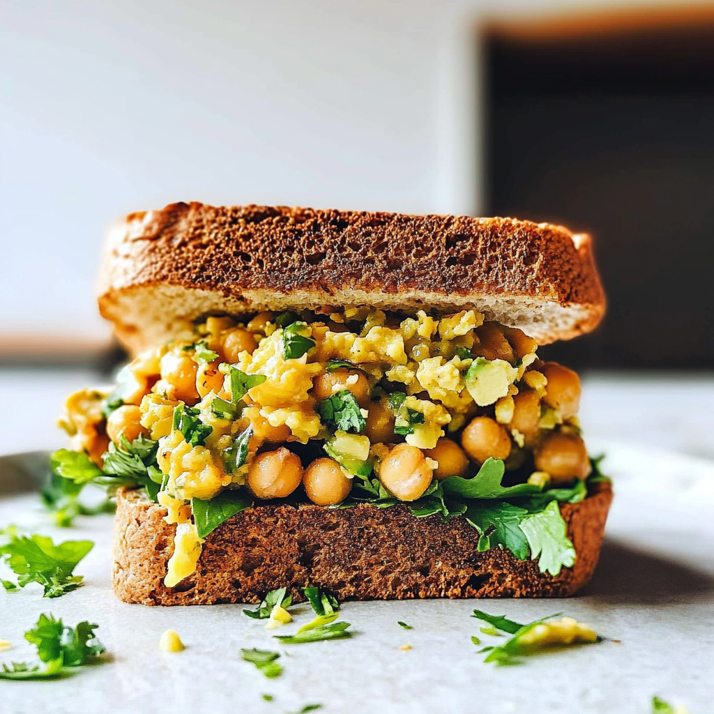 Spicy chickpea sandwich with fresh herbs