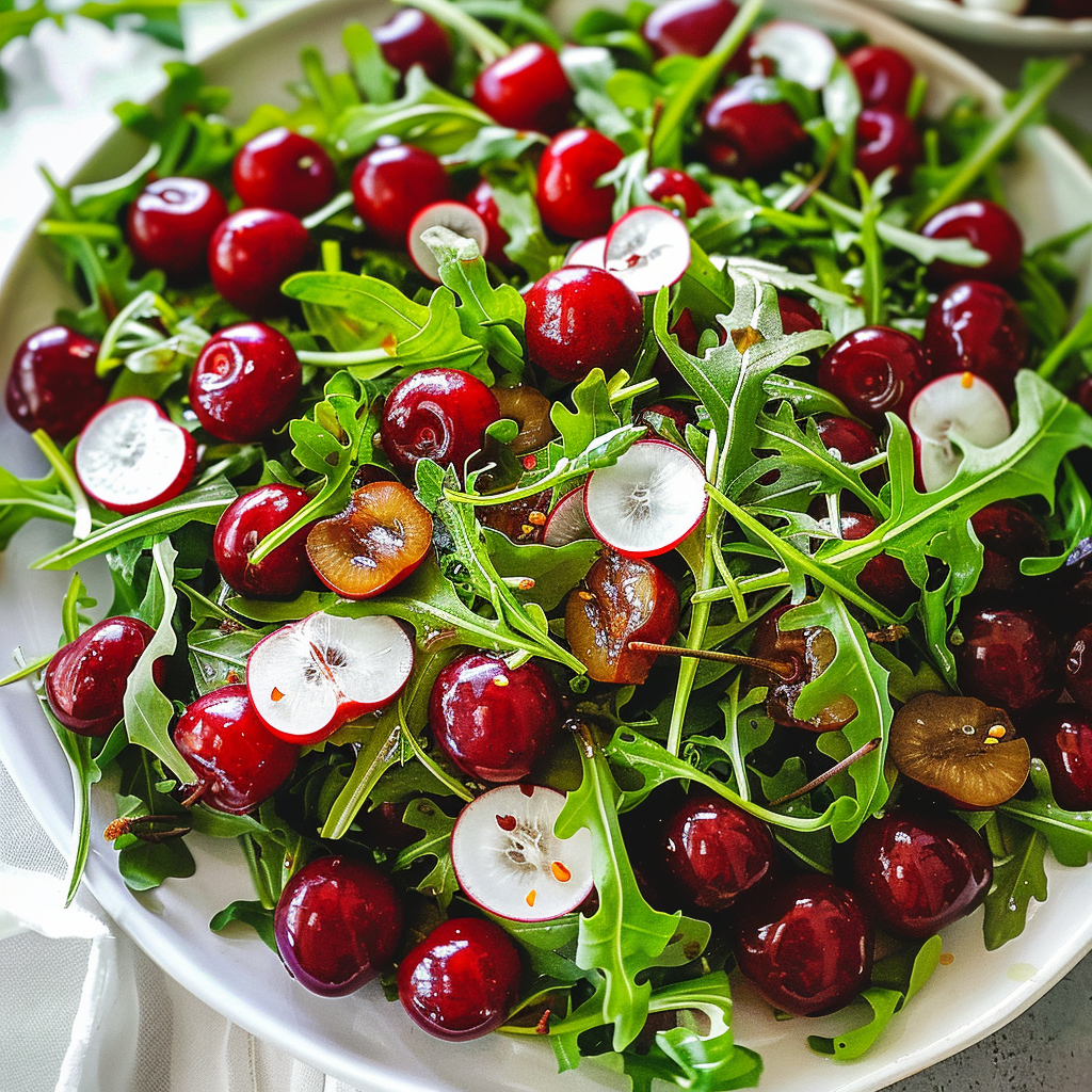 Fresh cherry salad with arugula recipe