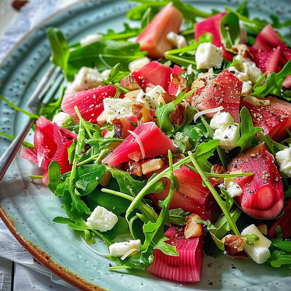 Rhubarb salad recipe with arugula and goat cheese
