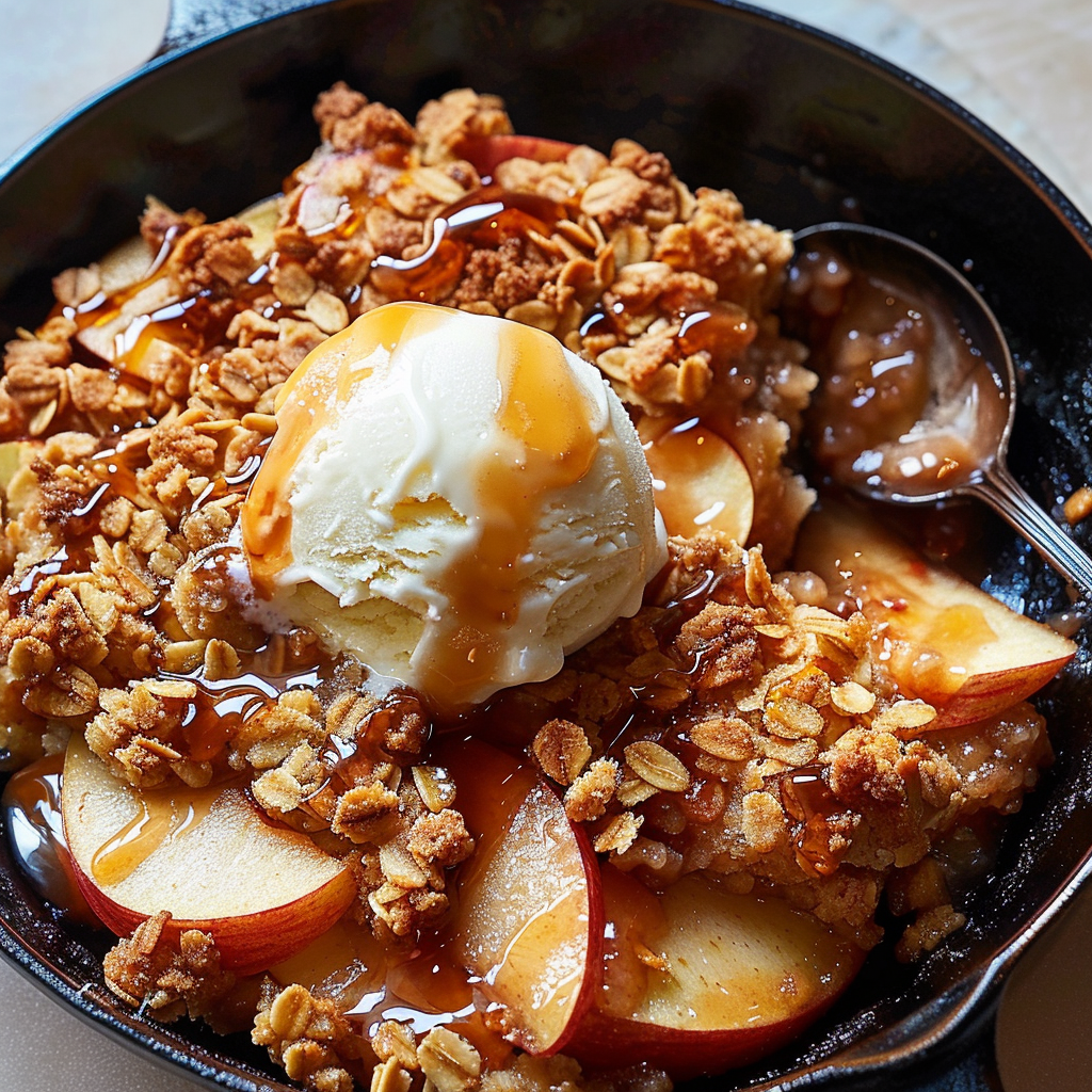 Skillet Apple Crisp with Ice Cream