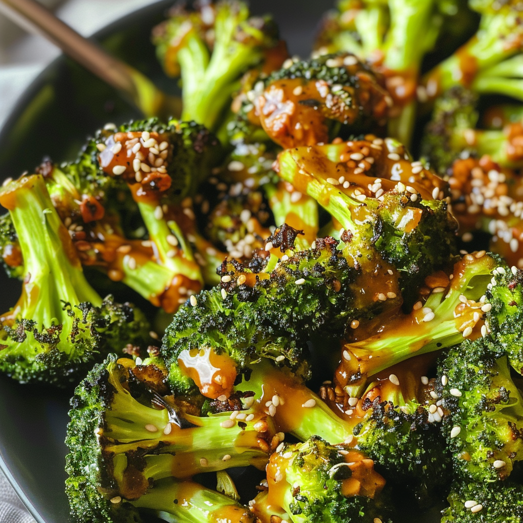 crispy roasted broccoli with miso glaze